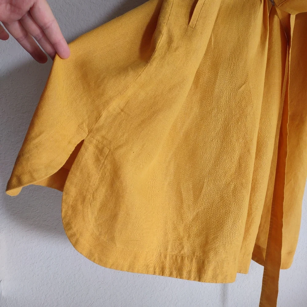 ‼️SOLD‼️ MARINA RINALDI Size US 12 Top 100% Linen Mango-Yellow Shirt Dress - Picture 14 of 16